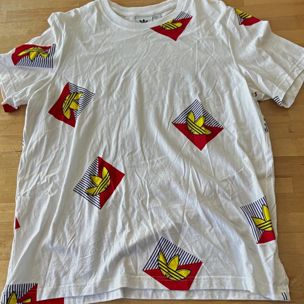 adidas Originals Men's Trefoil Graphic Logo Tee White Cotton Jersey Crew L